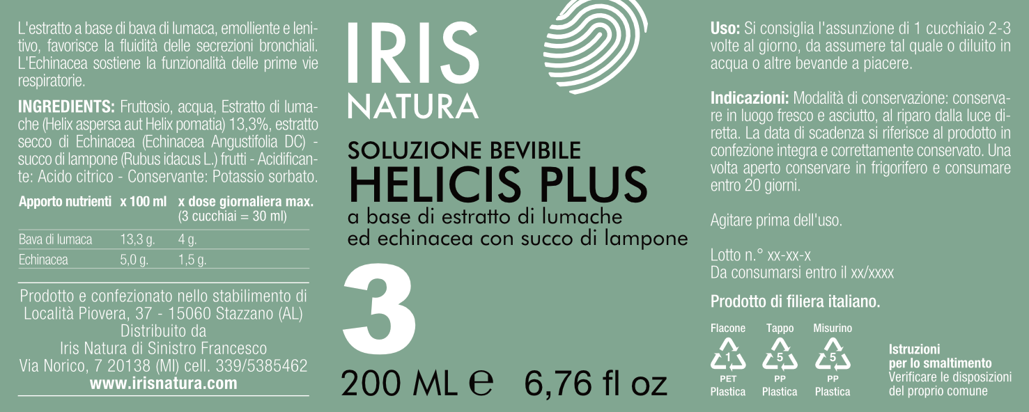 sciroppo naturale con bava di lumaca, echinacea e lampone