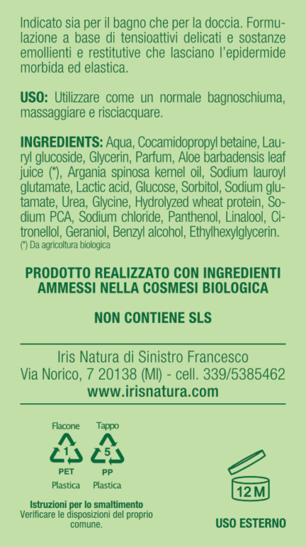 bagnoschiuma all'olio di argan e aloe vera 500ml