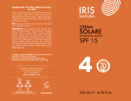 crema solare spf 15+ con olio di argan